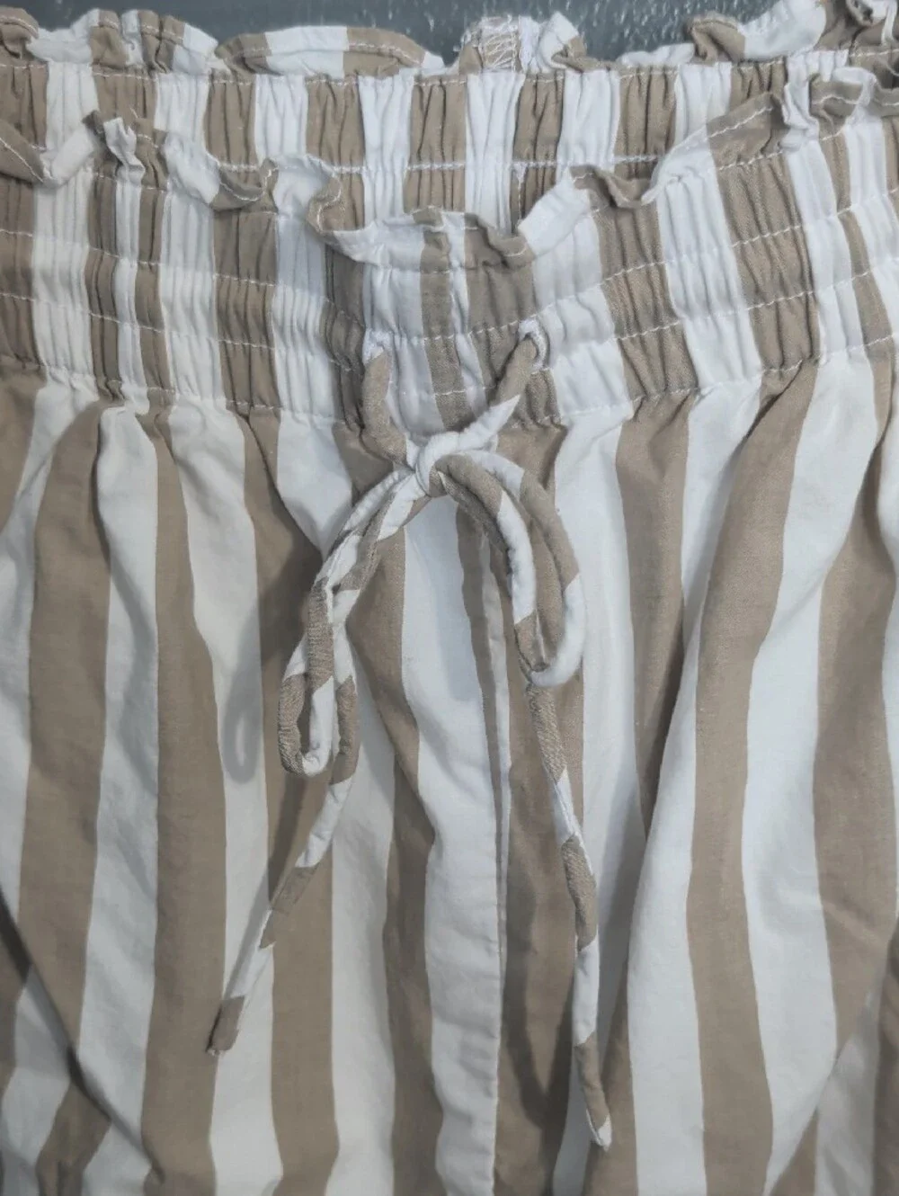 Striped Drawstring Women’s Shorts in Beige and White